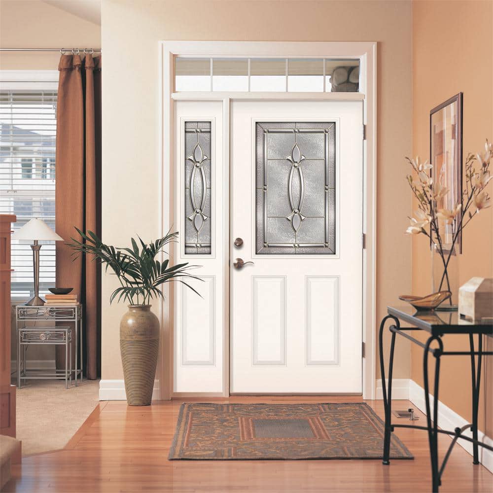 JELD-WEN 52 in. x 80 in. 1/2 Lite Blakely Primed Steel Prehung Left-Hand Inswing Front Door with Right-Hand Sidelite