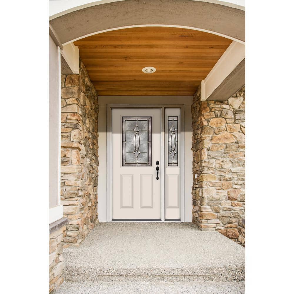 JELD-WEN 52 in. x 80 in. 1/2 Lite Blakely Primed Steel Prehung Left-Hand Inswing Front Door with Right-Hand Sidelite