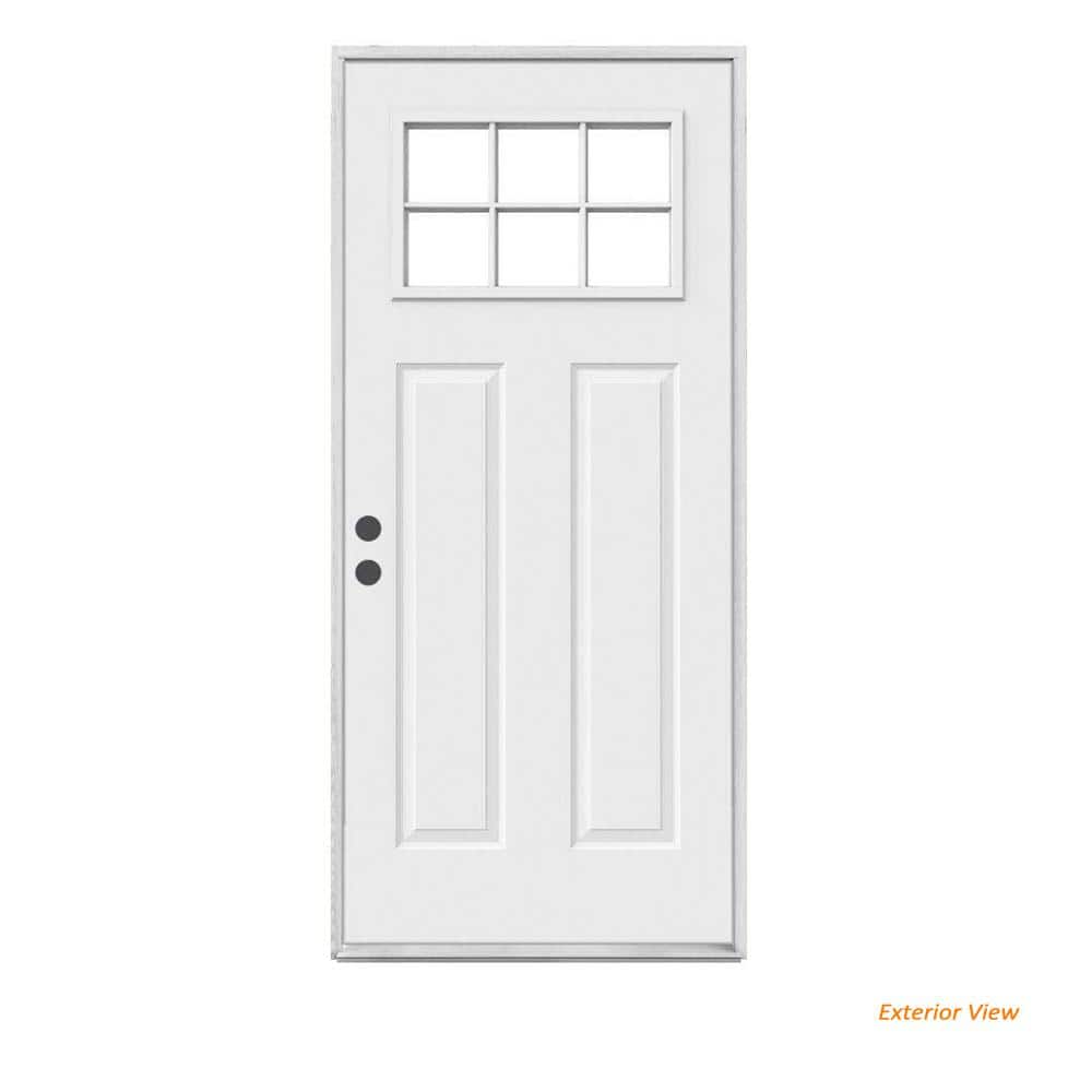 JELD-WEN 32 in. x 80 in. 6 Lite Craftsman Primed Steel Prehung Right-Hand Inswing Front Door