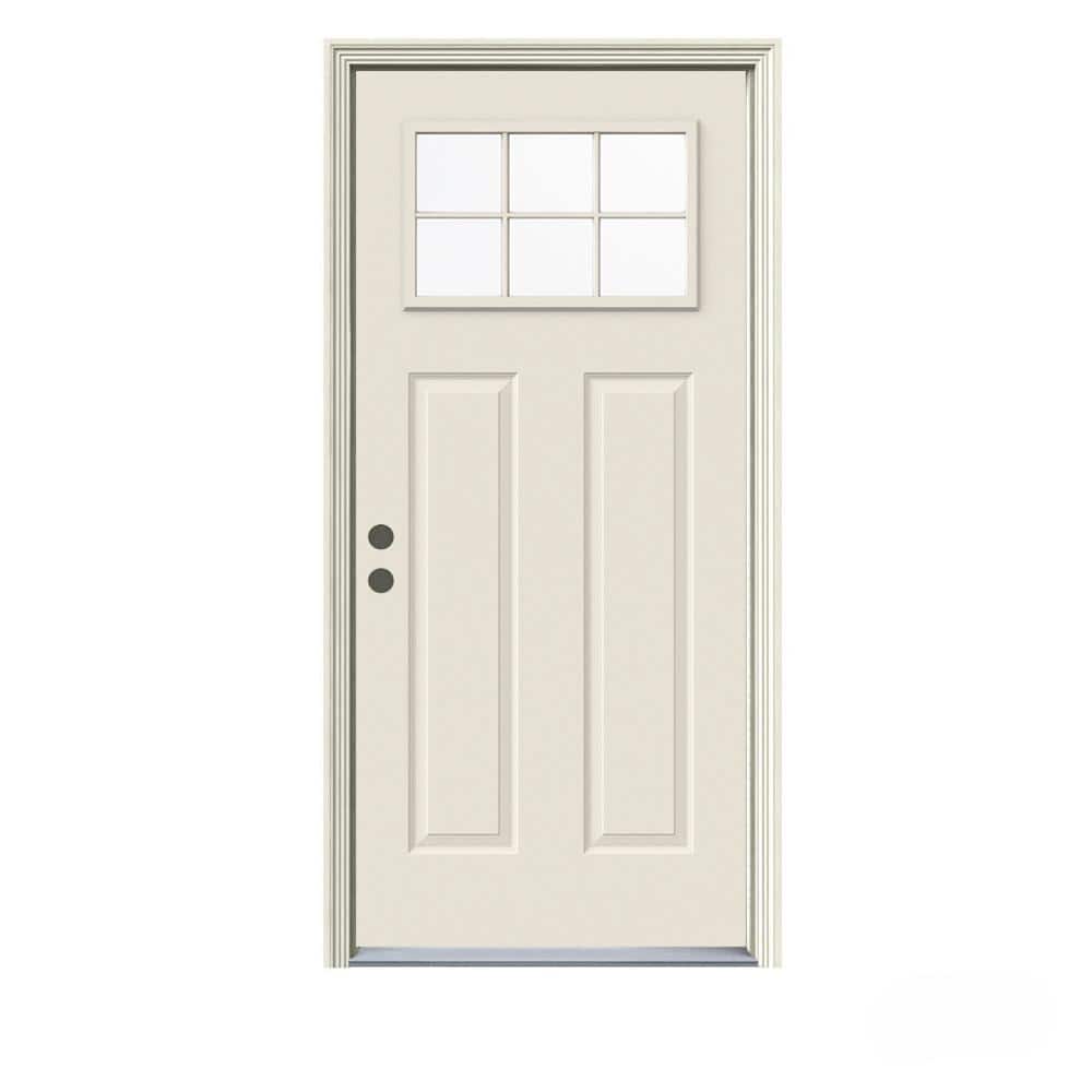 JELD-WEN 32 in. x 80 in. 6 Lite Craftsman Primed Steel Prehung Right-Hand Inswing Front Door
