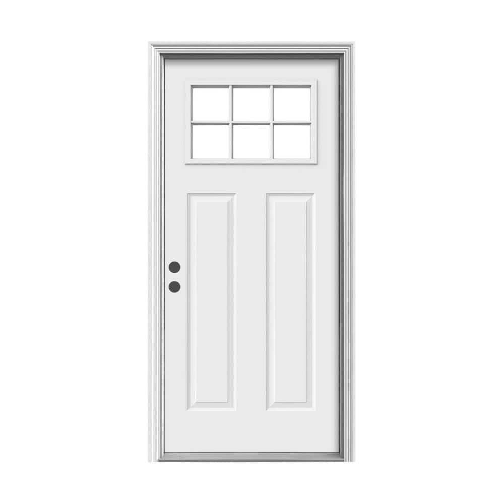 JELD-WEN 30 in. x 80 in. 6 Lite Craftsman Primed Steel Prehung Right-Hand Inswing Front Door with Brickmould