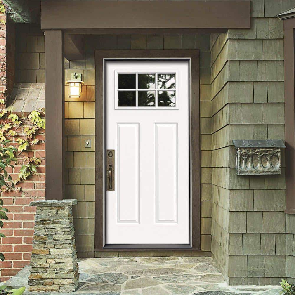 JELD-WEN 30 in. x 80 in. 6 Lite Craftsman Primed Steel Prehung Right-Hand Inswing Front Door with Brickmould