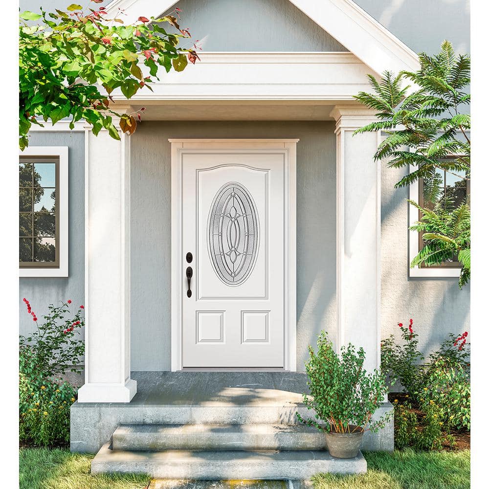 JELD-WEN 36 in. x 80 in. 3/4 Oval Lite Blakely Primed Steel Prehung Right-Hand Inswing Front Door