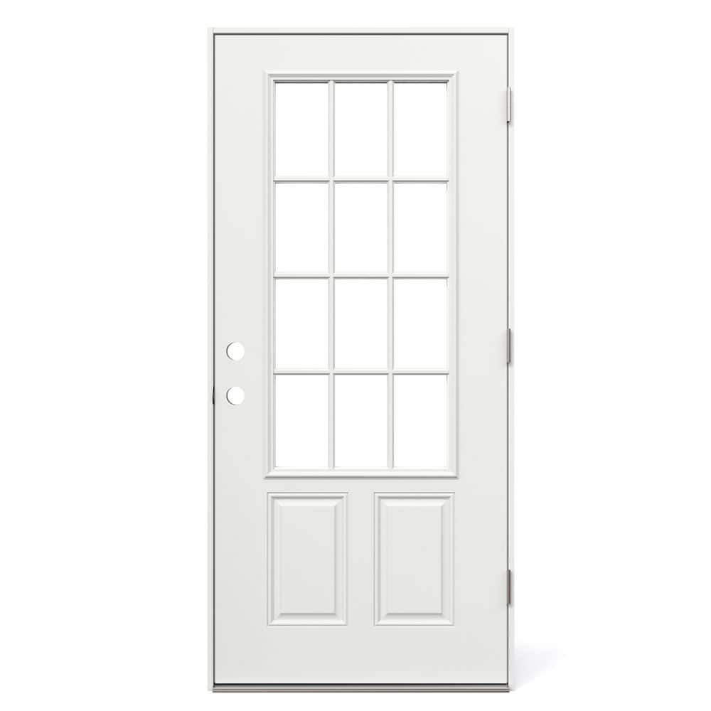 JELD-WEN 36 in. x 80 in. 12 Lite Primed Steel Prehung Left-Hand Outswing Front Door