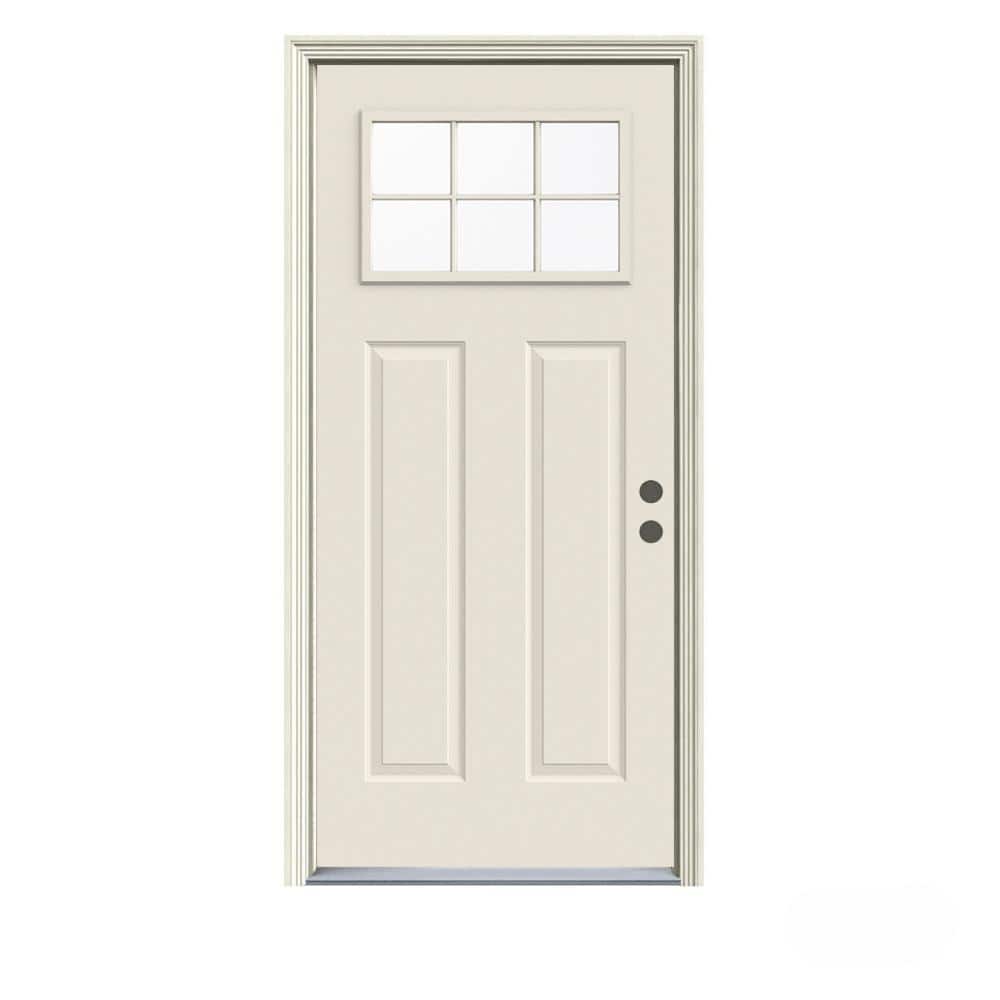 JELD-WEN 36 in. x 80 in. Primed Left-Hand Inswing 6-Lite Clear Steel Prehung Front Door with Brickmould
