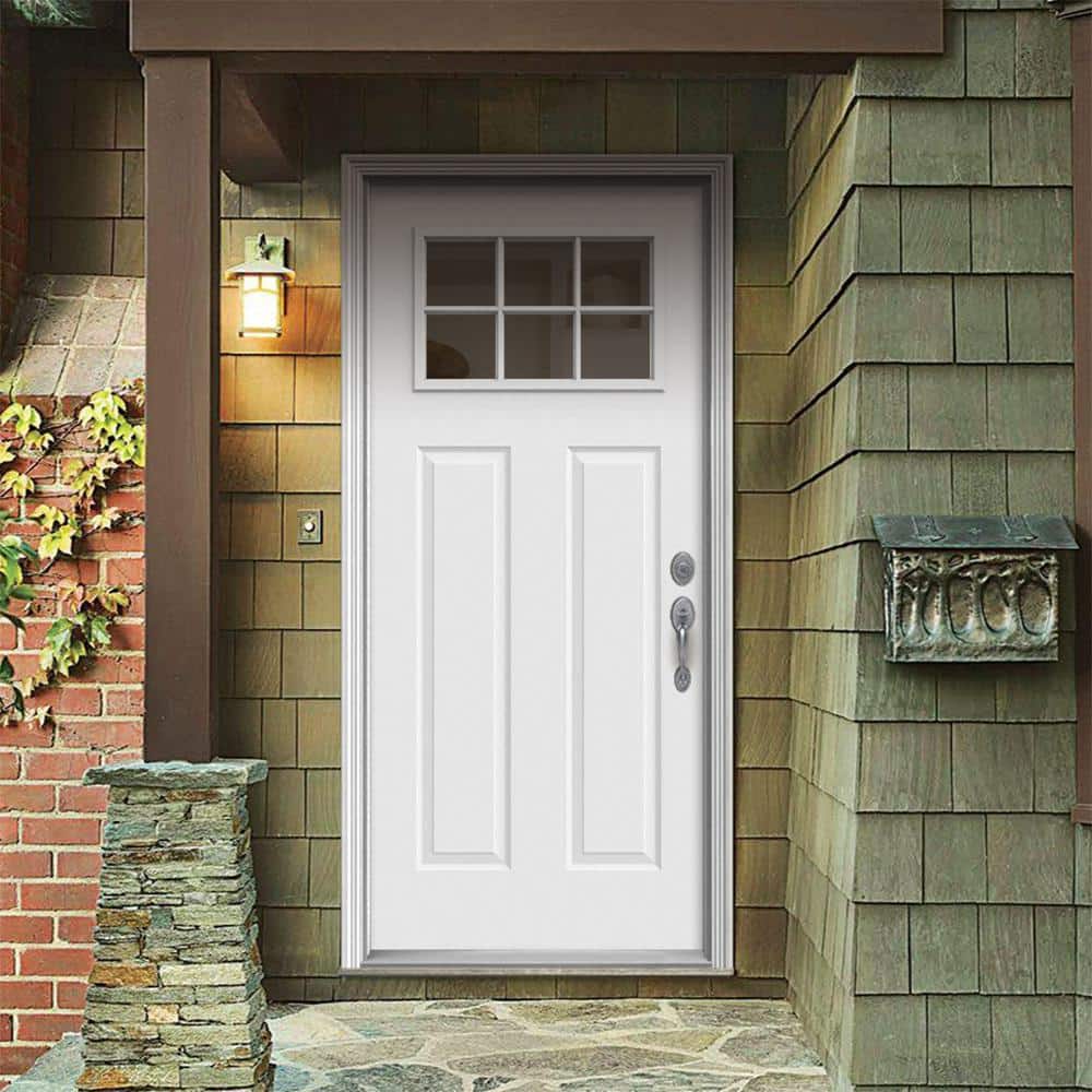 JELD-WEN 36 in. x 80 in. Primed Left-Hand Inswing 6-Lite Clear Steel Prehung Front Door with Brickmould