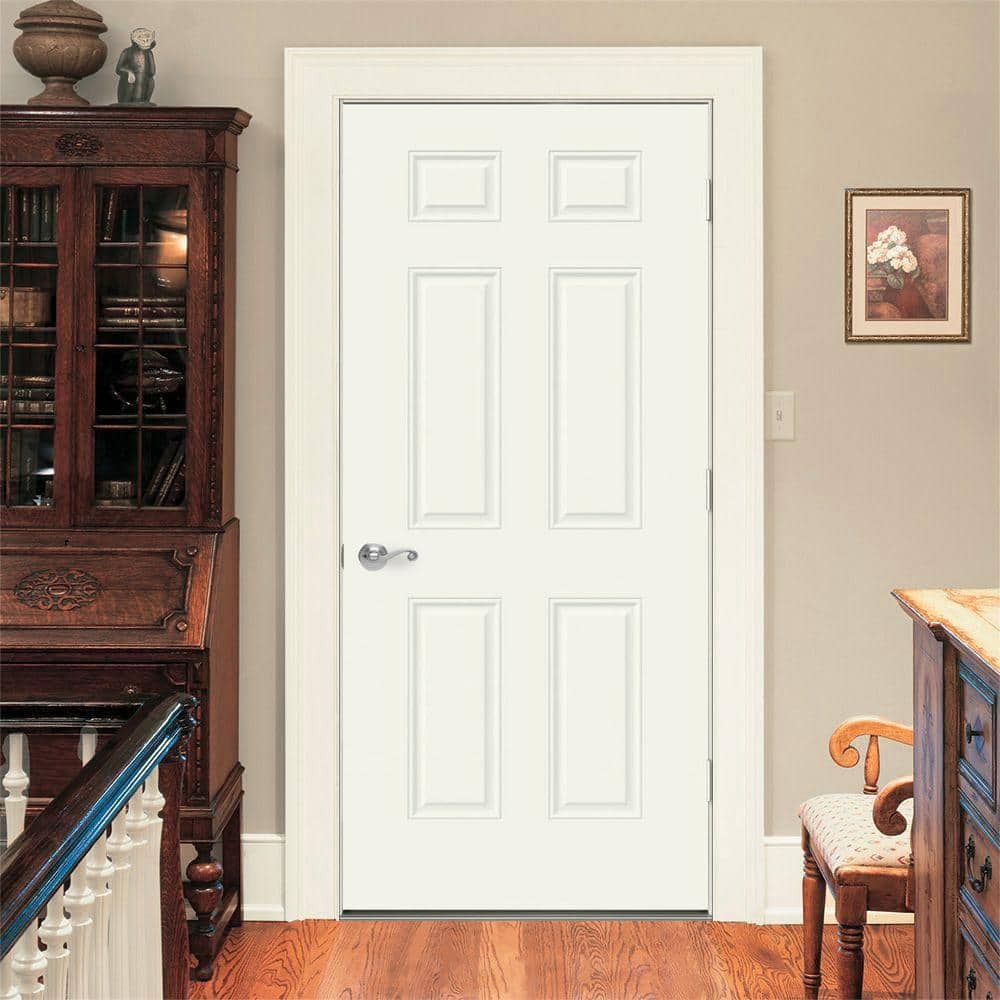 JELD-WEN 32 in. x 80 in. 6-Panel Primed Steel Prehung Left-Hand Inswing Front Door