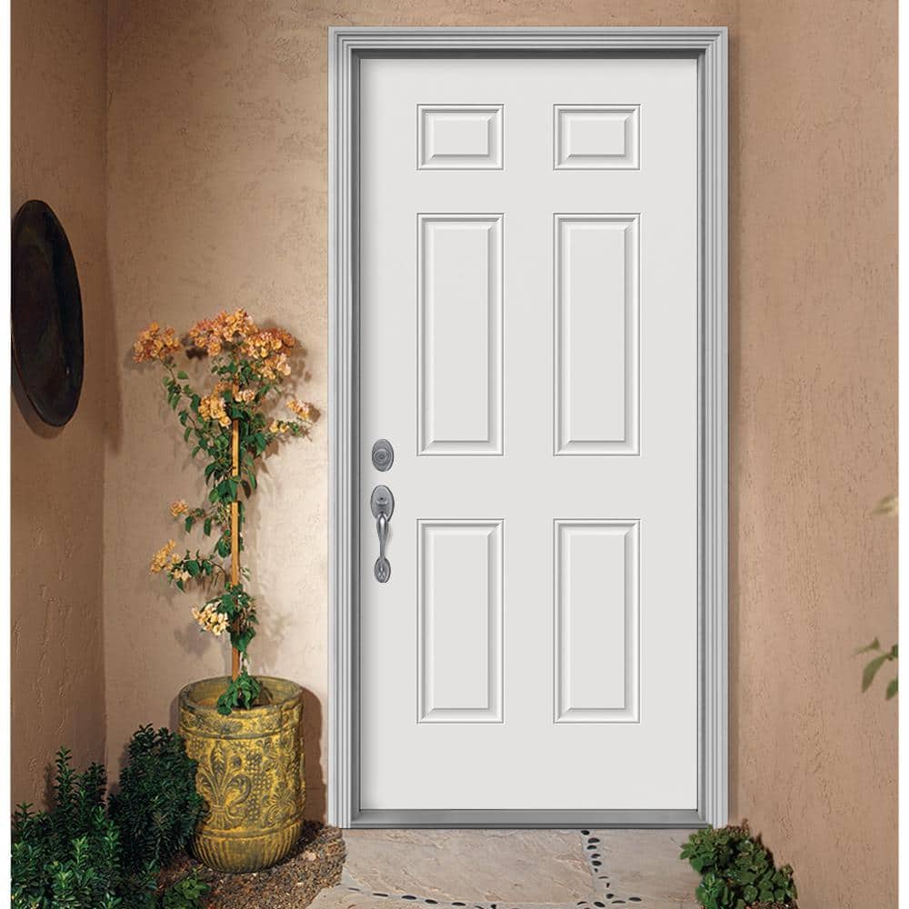JELD-WEN 36 in. x 80 in. 6-Panel Primed Premium Steel Front Door Slab