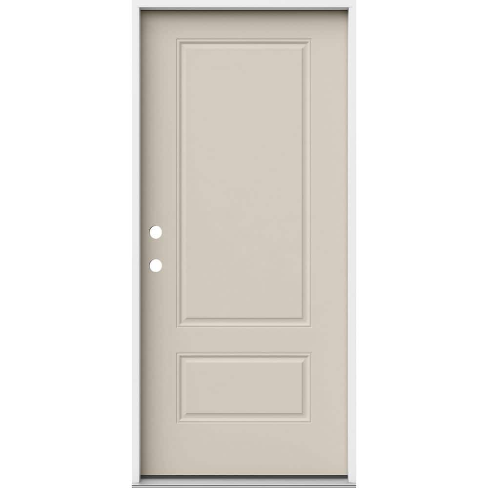 JELD-WEN 36 in. x 80 in. 2 Panel Euro Right-Hand Inswing Primed Steel Prehung Front Door
