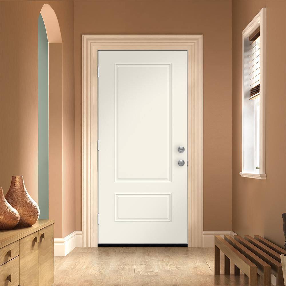 JELD-WEN 36 in. x 80 in. 2 Panel Euro Right-Hand Inswing Primed Steel Prehung Front Door