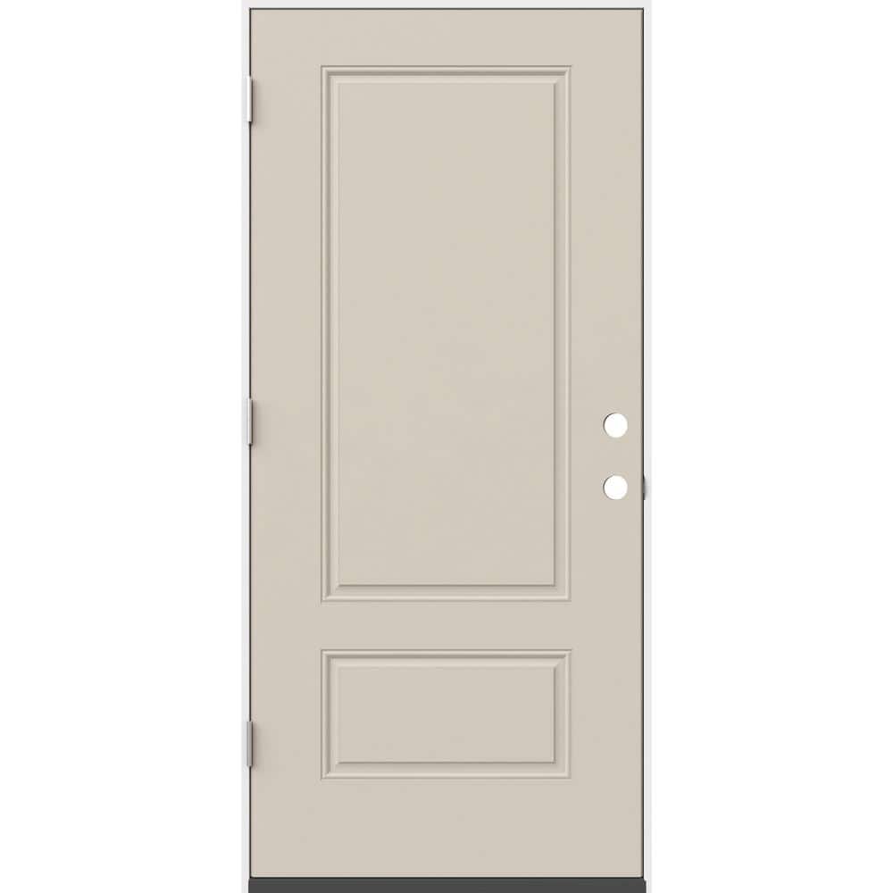 36 in. x 80 in. 2 Panel Euro Right-Hand/Inswing Primed Steel Prehung Front Door
