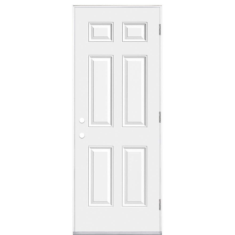 Masonite 30 in. x 80 in. Premium 6 Panel Left-Hand Outswing Primed Impact Steel Prehung Front Exterior Door (No Brickmold)