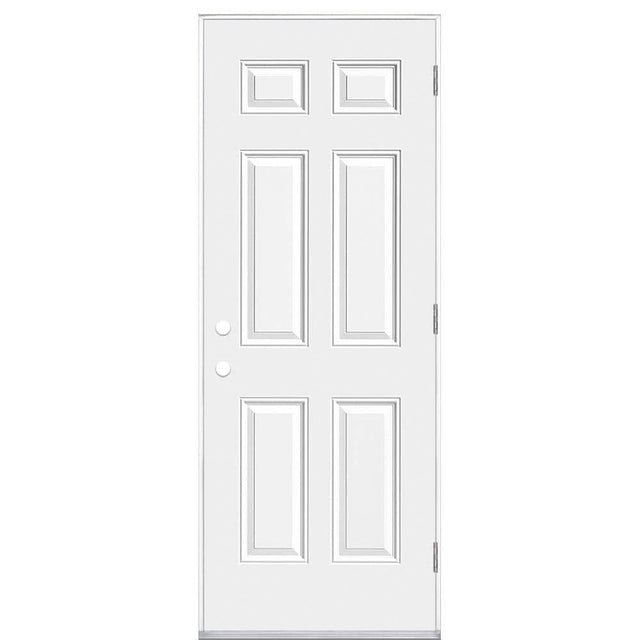 Masonite 30 in. x 80 in. Premium 6 Panel Left-Hand Outswing Primed Impact Steel Prehung Front Exterior Door (No Brickmold)