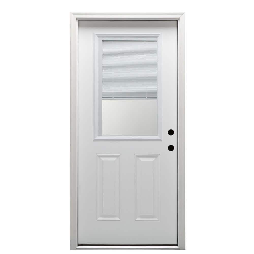 30 in. x 80 in. Internal Blinds Left-Hand 1/2-Lite Clear 2-Panel Classic Primed Fiberglass Smooth Prehung Front Door