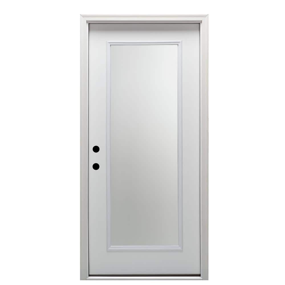 36 in. x 80 in. Right-Hand Inswing Full Lite Clear Classic Primed Fiberglass Smooth Prehung Front Door