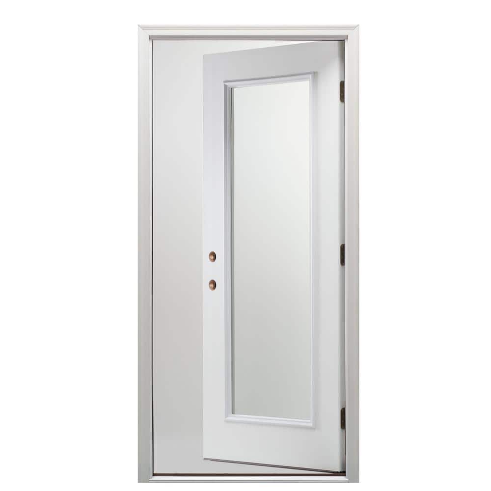 36 in. x 80 in. Right-Hand Inswing Full Lite Clear Classic Primed Fiberglass Smooth Prehung Front Door