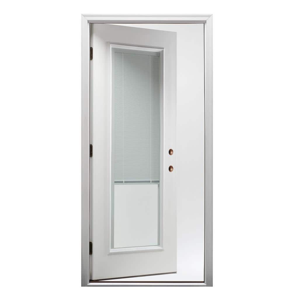30 in. x 80 in. Internal Mini Blinds Left-Hand Inswing Full Lite Clear Low-E Primed Fiberglass Smooth Prehung Front Door