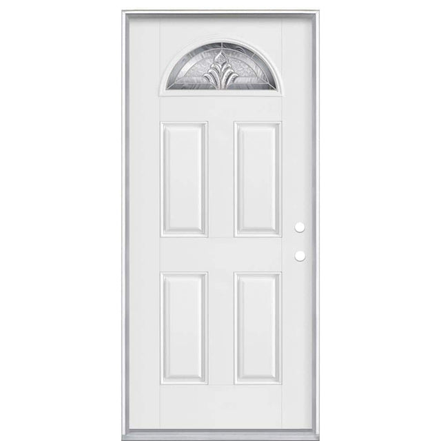 Masonite 36 x 80 in. Left-Hand Inswing Providence Fan Lite Primed Fiberglass Prehung Front Exterior Door, No Brickmold