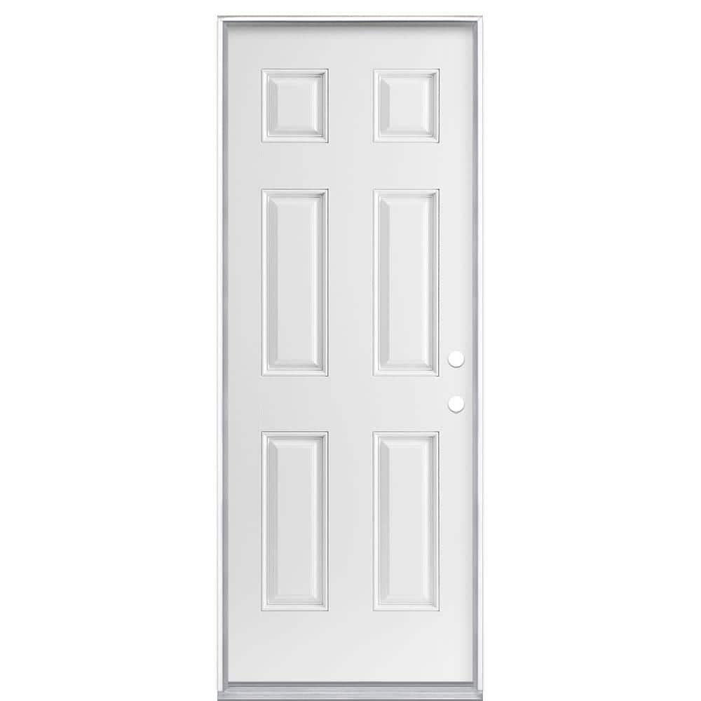 Masonite 6-Panel Primed Smooth Fiberglass Prehung Front Door, Left-Hand Inswing, 30 in. x 80 in.