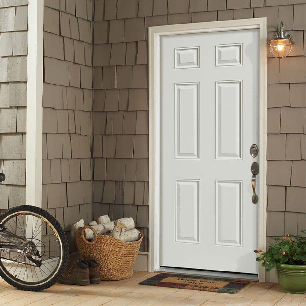 Masonite 6-Panel Primed Smooth Fiberglass Prehung Front Door, Left-Hand Inswing, 30 in. x 80 in.