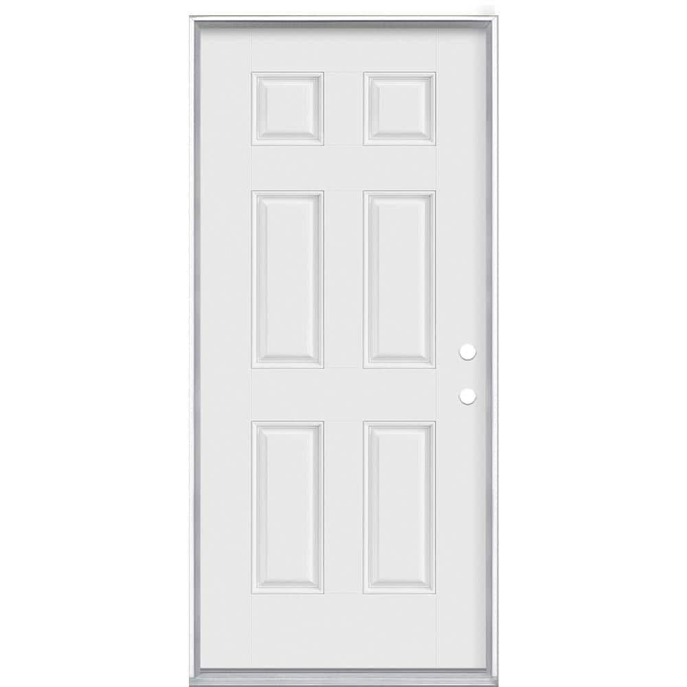 Masonite 36 in. x 80 in. 6-Panel Left Hand Inswing Primed White Smooth Fiberglass Prehung Front Exterior Door