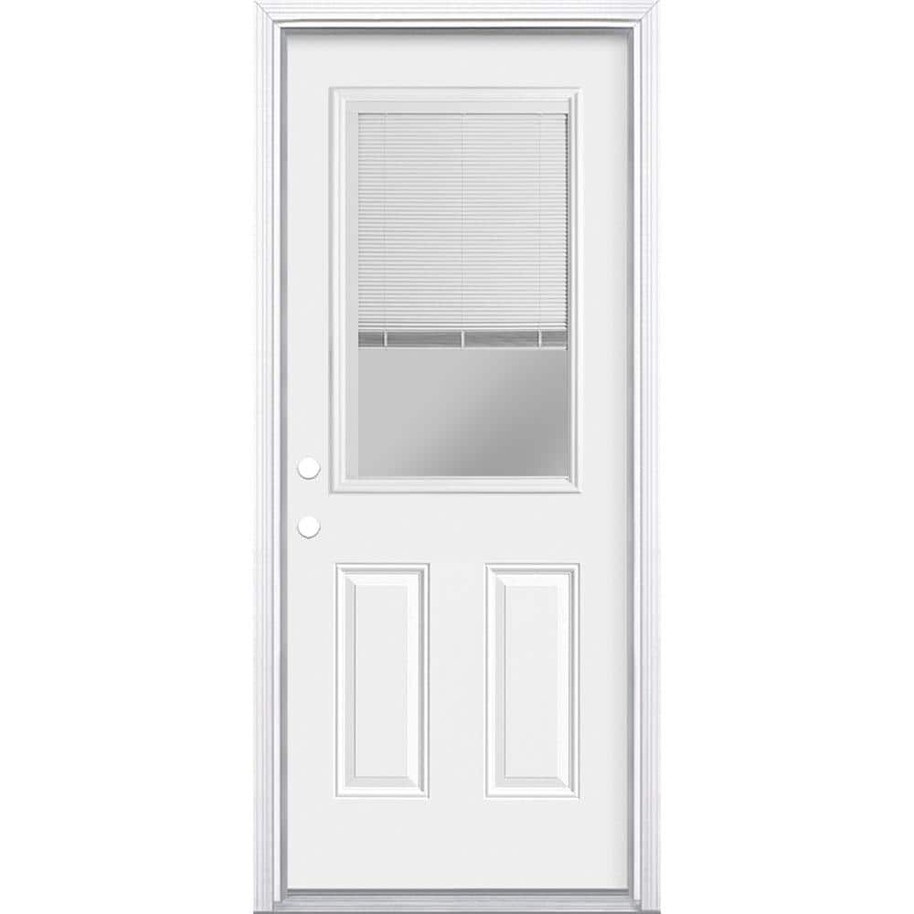 Masonite 32-in x 80-in Steel Half-Lite Mini-Blind Right-Hand Inswing Primed Prehung Single Front Door with Brickmould