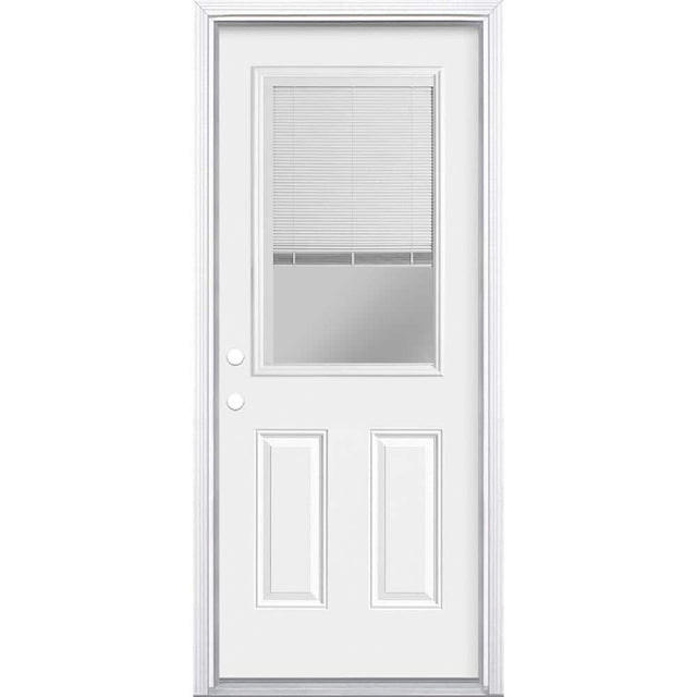 Masonite 32-in x 80-in Steel Half-Lite Mini-Blind Right-Hand Inswing Primed Prehung Single Front Door with Brickmould