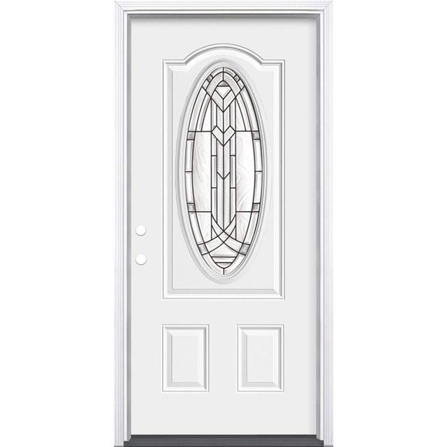 36 in. x 80 in. Chatham 3/4 Oval-Lite Right-Hand Inswing Primed Steel Prehung Front Exterior Door with Brickmold