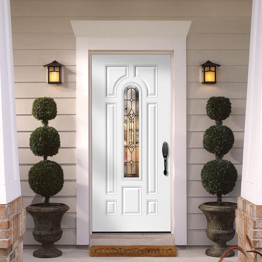 Masonite 36 in. x 80 in. Providence Center Arch Right-Hand Outswing Primed Steel Prehung Front Exterior Door