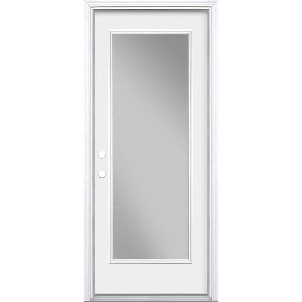 Masonite 32 in. x 80 in. Premium Right-Hand Inswing Full Lite Primed Steel Prehung Front Exterior Door (No Brickmold)