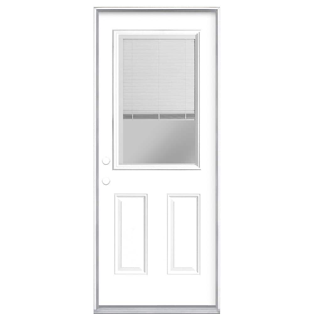 Steves & Sons 32 in. x 80 in. 1-Panel 1/2 Lite Mini-Blind Primed White Steel Prehung Front Door