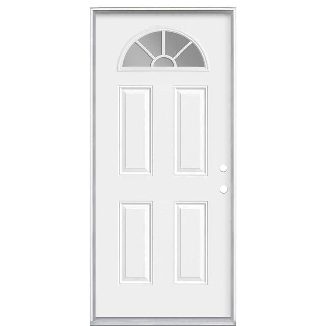 Masonite 36 in. x 80 in. Premium Fan Lite Left-Hand Inswing Primed Steel Prehung Front Exterior Door with Brickmold