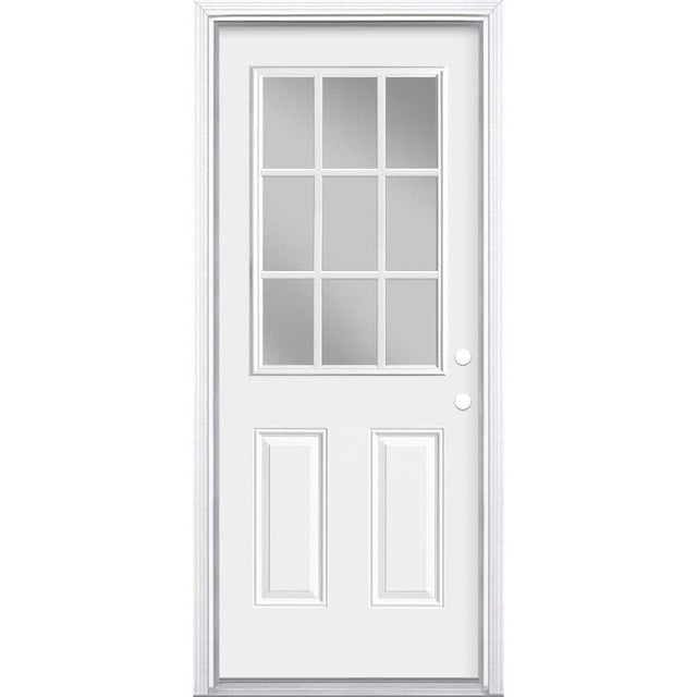 Masonite 32 in. x 80 in. Premium 9‑Lite Primed White Left‑Hand Inswing Steel Prehung Front Exterior Door with Brickmold