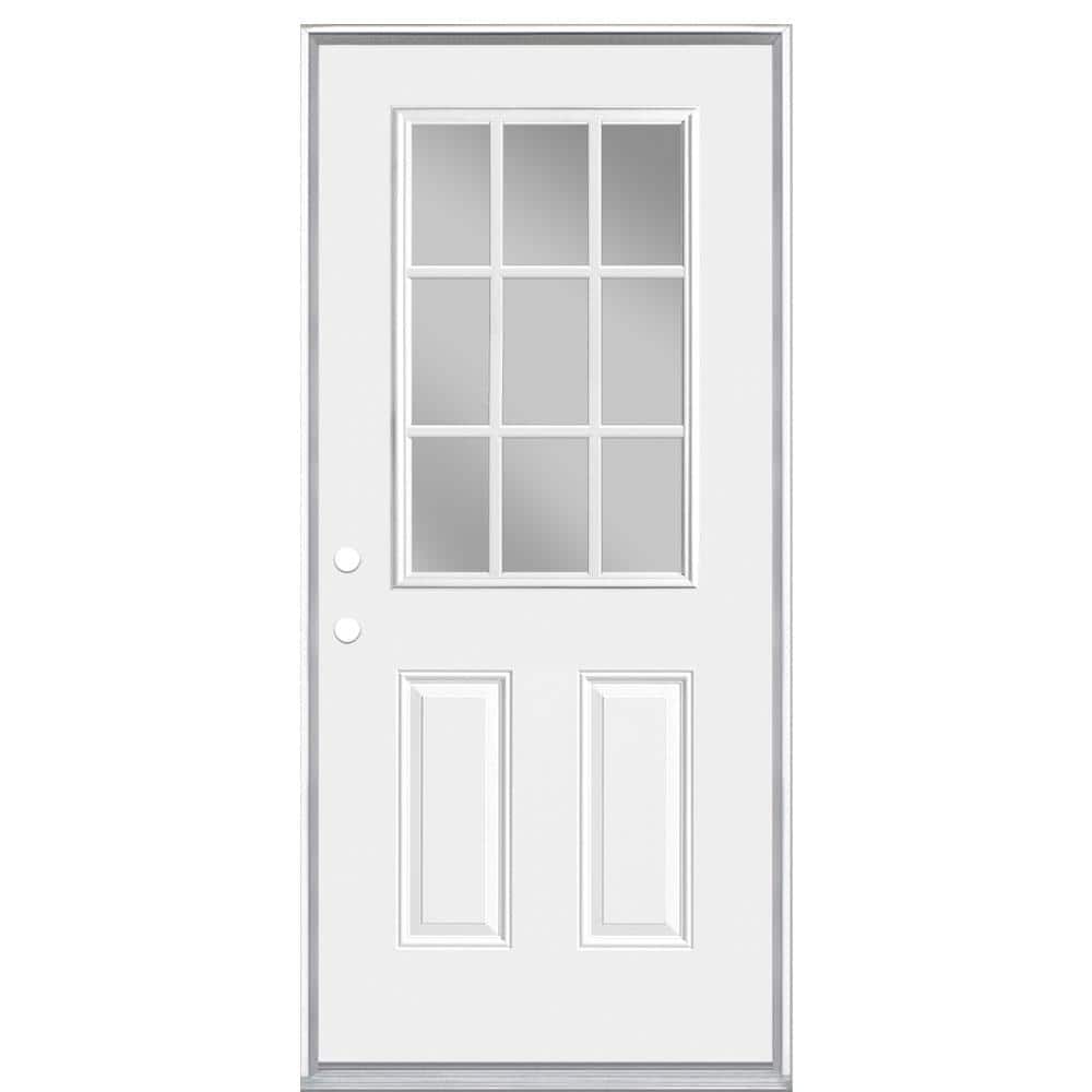 Masonite 36 in. x 80 in. Premium 9-Lite Right-Hand Inswing Primed Steel Prehung Front Exterior Door (No Brickmold)