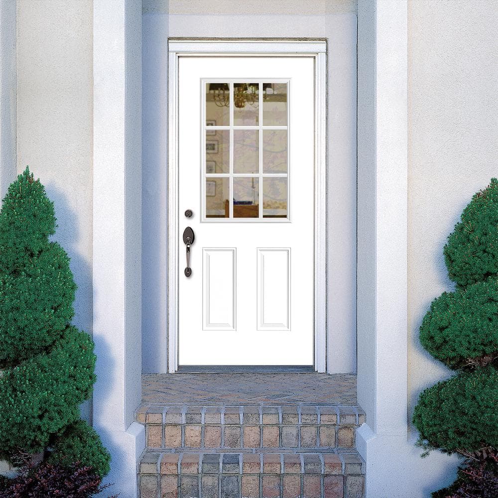 Masonite 36 in. x 80 in. Premium 9-Lite Right-Hand Inswing Primed Steel Prehung Front Exterior Door (No Brickmold)
