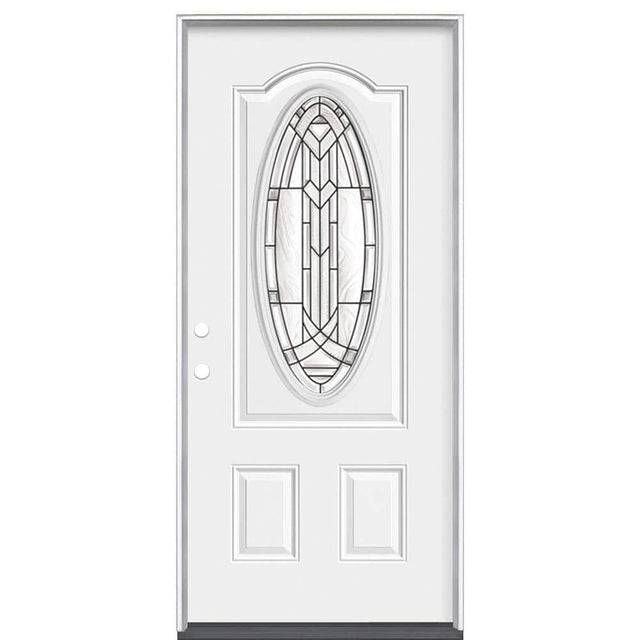 Masonite 36 in. x 80 in. Chatham 3/4 Oval-Lite Right-Hand Inswing Primed Steel Prehung Front Exterior Door
