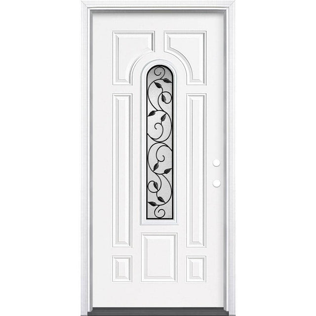 Masonite 36 in. x 80 in. Pergola Center Arch Left-Hand Inswing Primed Steel Prehung Front Exterior Door with Brickmold