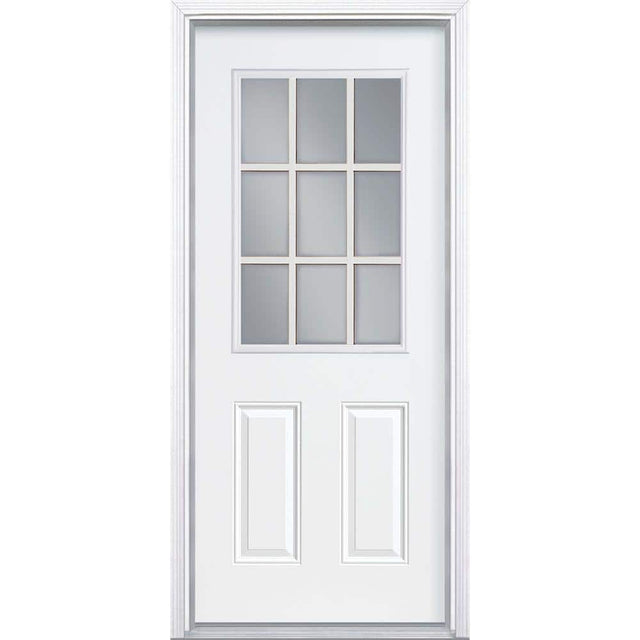 30 in. x 80 in. Masonite Premium 9 Lite Primed Right-Hand Inswing Steel Prehung Front Exterior Door with Brickmold