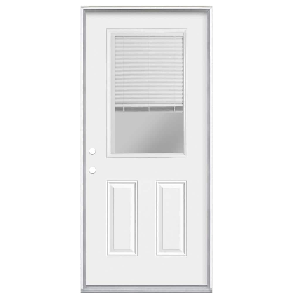 Masonite 36 in. x 80 in. Premium Clear 1/2-Lite Mini-Blind Right-Hand Inswing Primed Steel Prehung Front Exterior Door