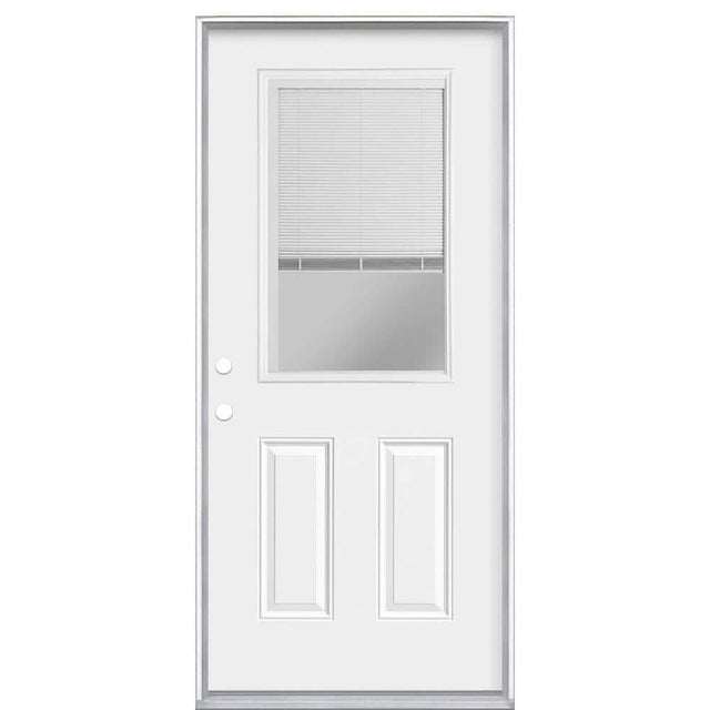 Masonite 36 in. x 80 in. Premium Clear 1/2-Lite Mini-Blind Right-Hand Inswing Primed Steel Prehung Front Exterior Door