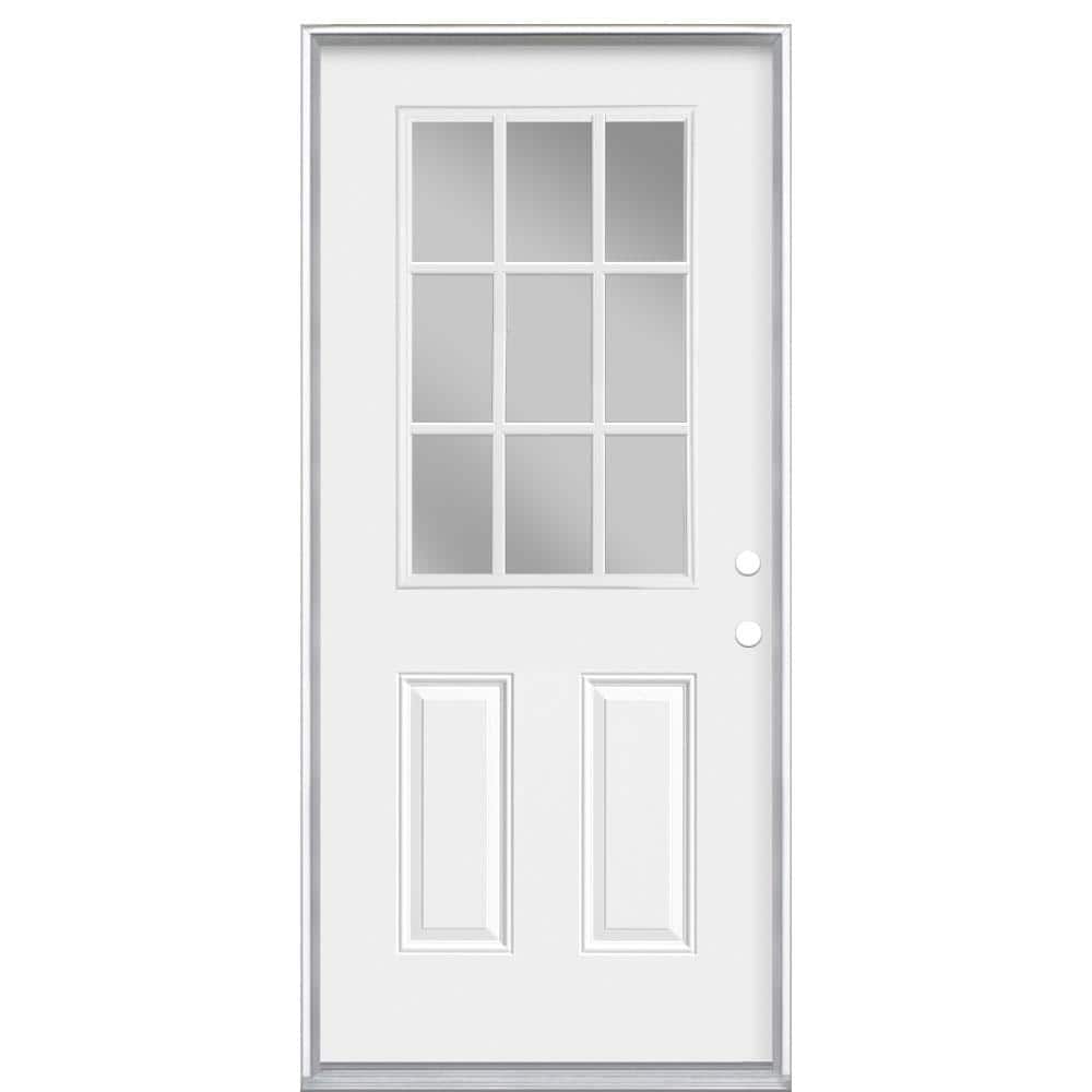 Masonite 36 in. x 80 in. Premium 9 Lite Left-Hand Inswing Primed Steel Prehung Front Exterior Door (No Brickmold)