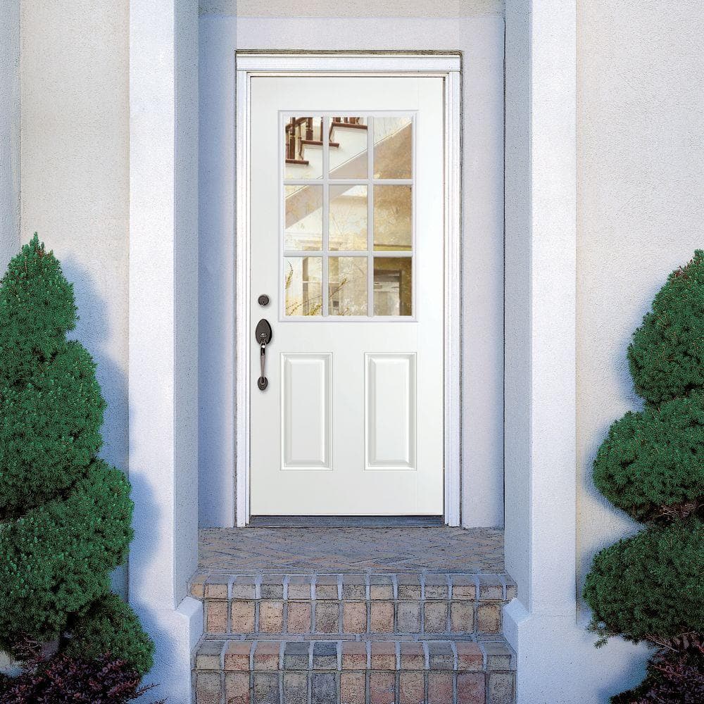 Masonite 36 in. x 80 in. Premium 9 Lite Left-Hand Inswing Primed Steel Prehung Front Exterior Door (No Brickmold)