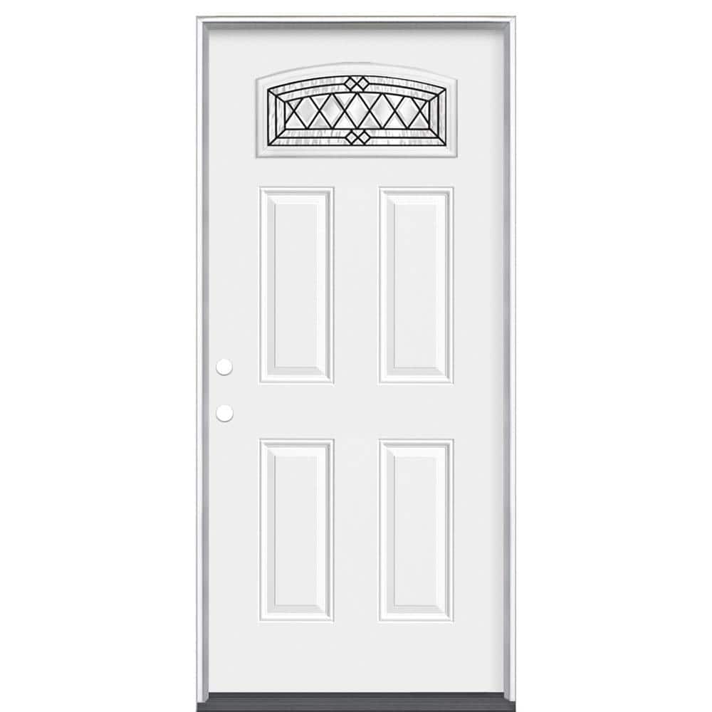 Masonite 36 in. x 80 in. Halifax Camber Fan-Lite Right-Hand Inswing Primed Steel Prehung Front Exterior Door with No Brickmold