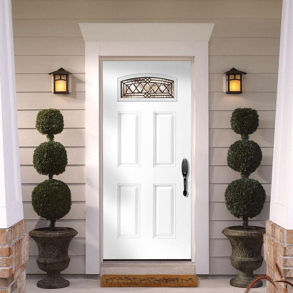 Masonite 36 in. x 80 in. Halifax Camber Fan-Lite Right-Hand Inswing Primed Steel Prehung Front Exterior Door with No Brickmold