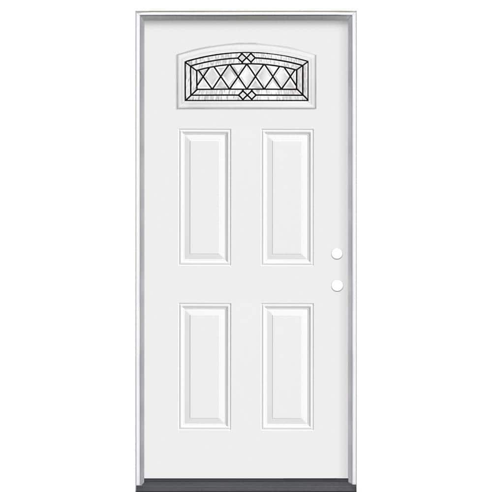Masonite 36 in. x 80 in. Halifax Camber Fan-Lite Left Hand Inswing Primed Steel Prehung Front Exterior Door (No Brickmold)