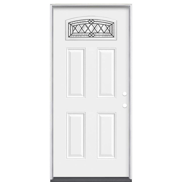 Masonite 36 in. x 80 in. Halifax Camber Fan-Lite Left Hand Inswing Primed Steel Prehung Front Exterior Door (No Brickmold)