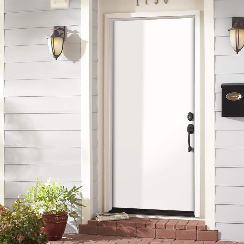Masonite 32 in. x 80 in. Premium Flush Left-Hand Inswing Primed Steel Prehung Front Exterior Door, No Brickmold
