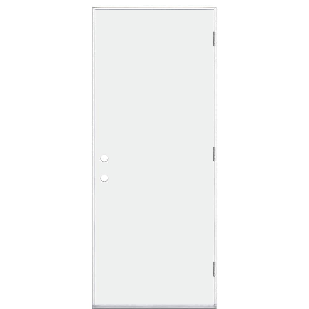 Masonite 32 in. x 80 in. Premium Left Hand Outswing Flush Primed Steel Prehung Front Exterior Door with No Brickmold