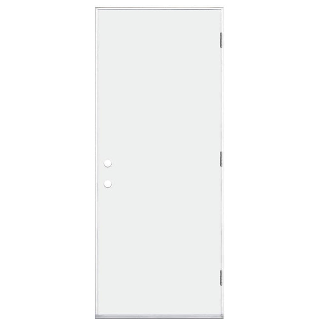 Masonite 32 in. x 80 in. Premium Left Hand Outswing Flush Primed Steel Prehung Front Exterior Door with No Brickmold