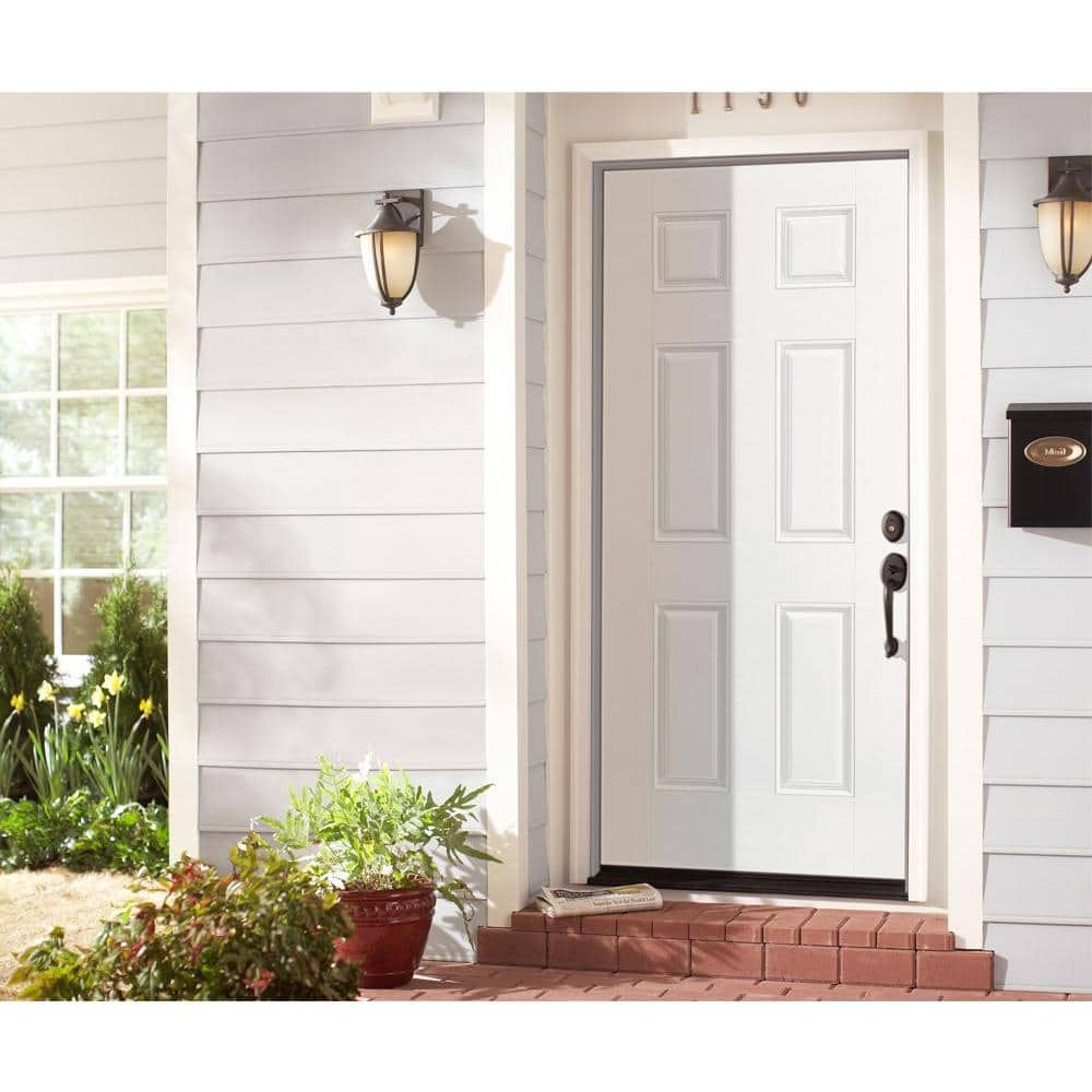 Masonite 36 in. x 80 in. Premium 6-Panel Left-Hand Inswing Primed Steel Prehung Front Exterior Door with Brickmold